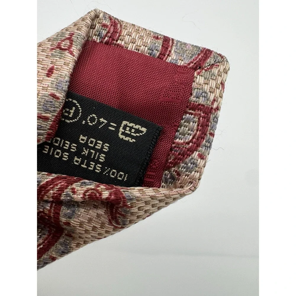 Ermenegildo Zegna Silk Tie Beige Red Paisley Italy Luxury Designer Classic